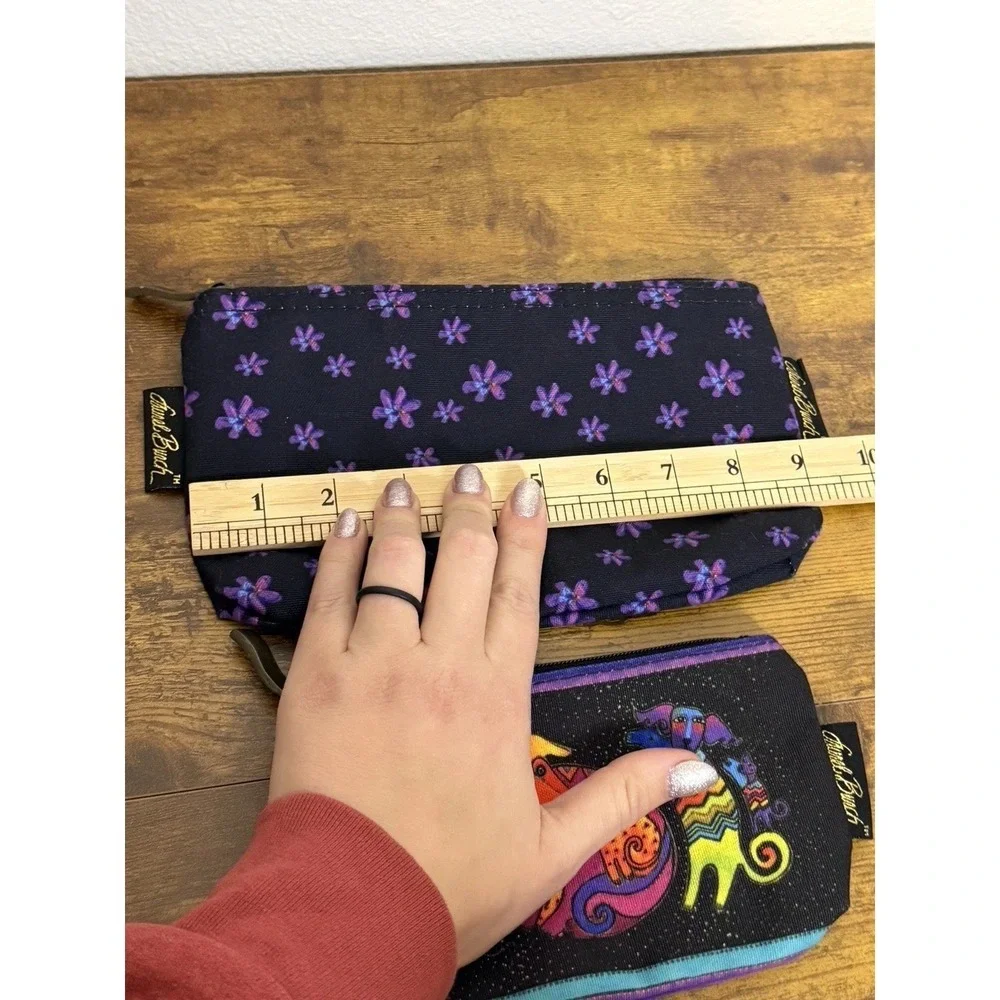 Laurel Burch Colorful 3 Dog Stars Canvas Zip Up Pouches Set Of 2 Cosmetic Bags